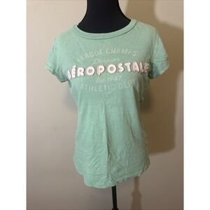 Aeropostale Vintage Y2K Spell Out Top Babydoll Green Embroidered Letters Size L